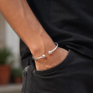 Heavy Sterling Silver Cuff Bangle | 8mm Ball Open Kada Bracelet