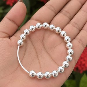 925 Sterling Silver Spinner Bangle | Handmade Beaded Fidget Bracelet | Minimalist Stackable Jewelry