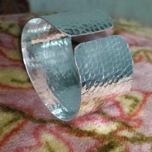 Solid 925 Sterling Silver Hammered Cuff Bangle, Boho Adjustable Jewelry