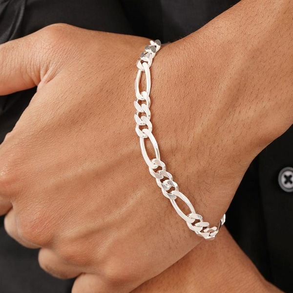 925 Sterling Silver Figaro Chain Bracelet, Minimalist Unisex Everyday Jewelry
