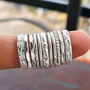 Sterling Silver Stackable Ring Set: 12 Dainty Minimalist Bands, Boho Everyday Jewelry