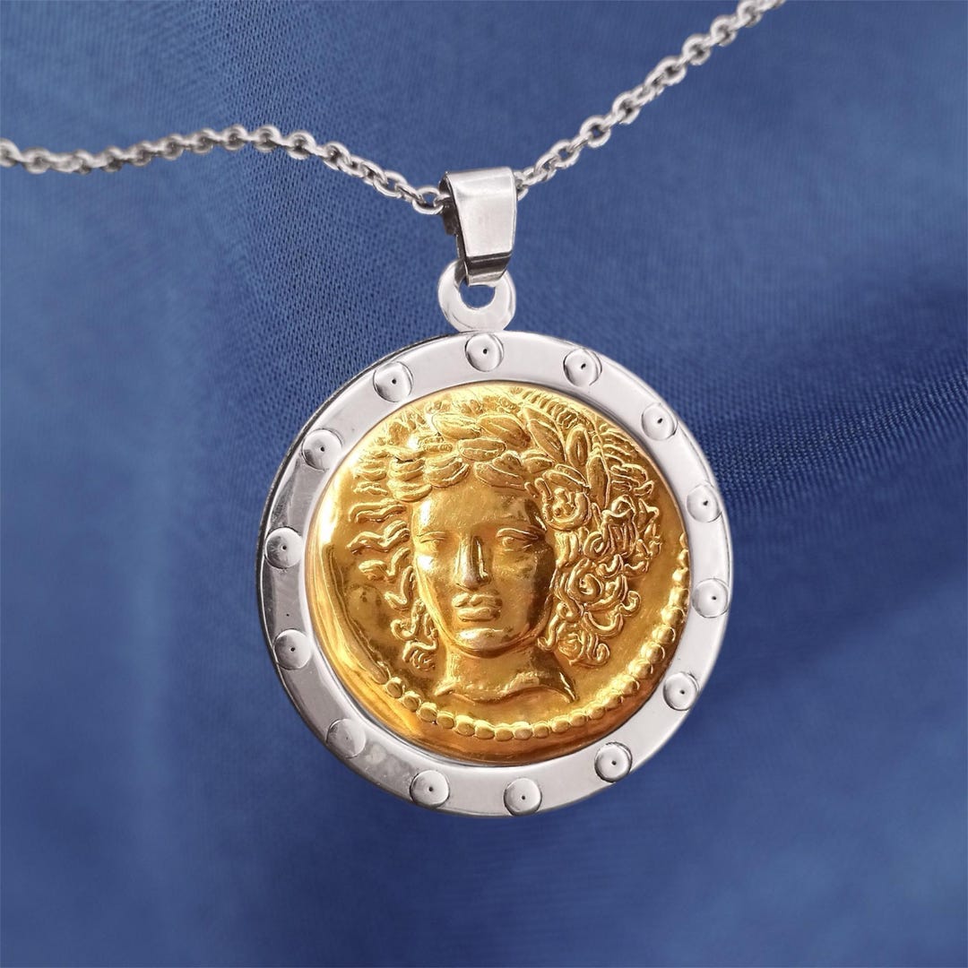 Apollon Coin Pendant: 18k Gold Plated Sterling Silver, Ancient Greek ...