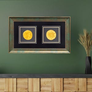 Vergina Star and Alexander the Great Stater Brass Medal Set Handmade Ancient Greek Symbols Macedonian Sun Vergina Historical Decor Framed