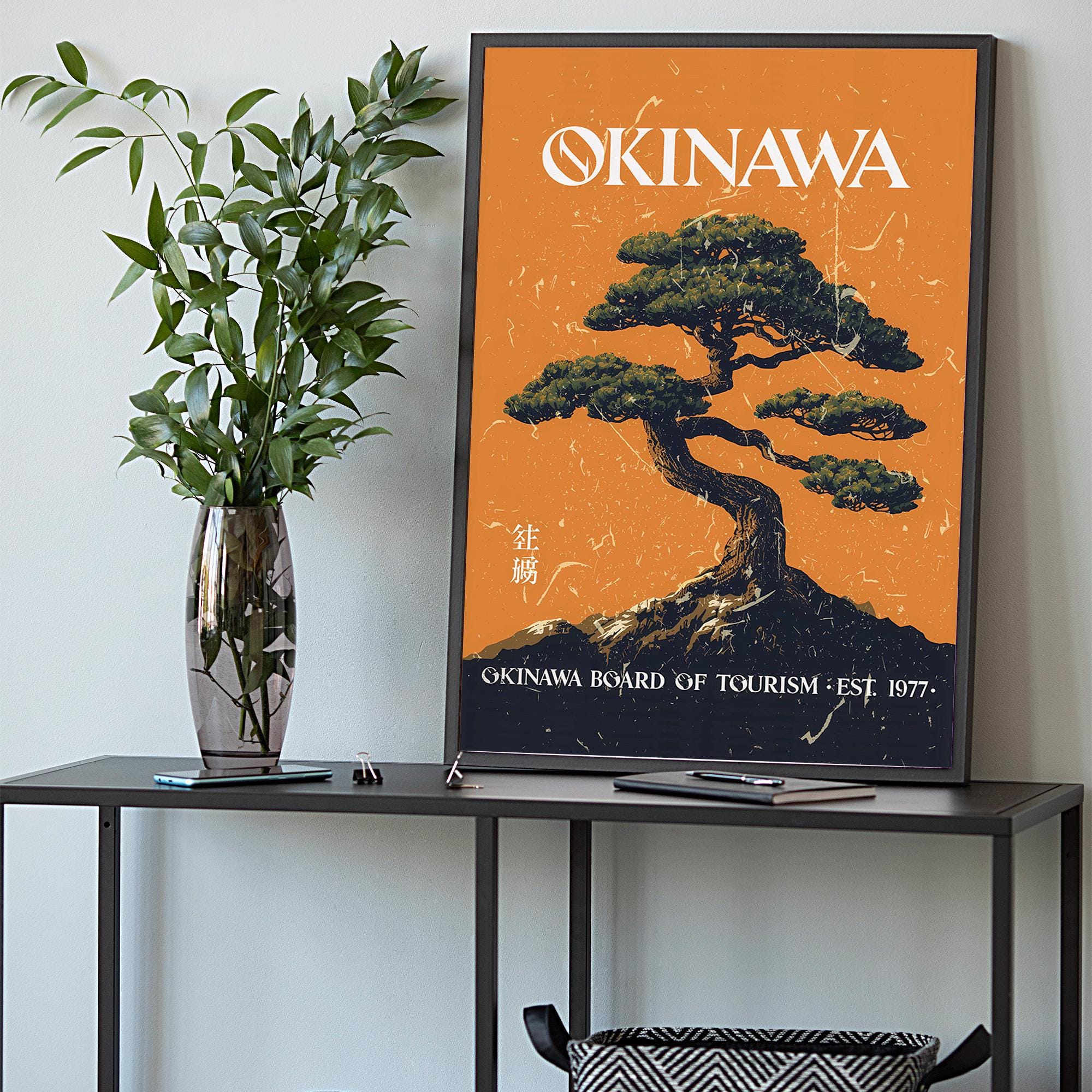Vintage Orange Okinawa Wall Art, Japan Inspired Travel Poster
