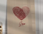 Valentine’s Day Gift, Love Poster Printable Wall Art, Romantic Heart Fingerprint Design, Love Gift, Valentine Decor, Digital Print