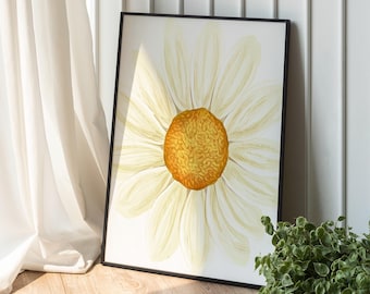 Arte mural maximalista de margaritas, póster de margaritas, ilustración floral adorable, decoración de habitación infantil, póster botánico, arte bohemio floral