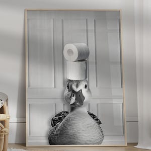 Funny Bathroom Duck Wall Art, Black and White Poster, Animal Poster, Toilet Decor, Playful and Quirky Decor
