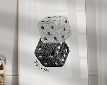 Lucky You Dice Print, Shiny Trendy Wall Art, Playing Card Poster, Preppy Bar Cart Decor, Digital Download Print