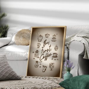 Coffee Bar Print, Digital Download Poster, Kitchen Wall Art for Coffee Lovers, Cute and Humorous Decor, Coffee Lover Gifts