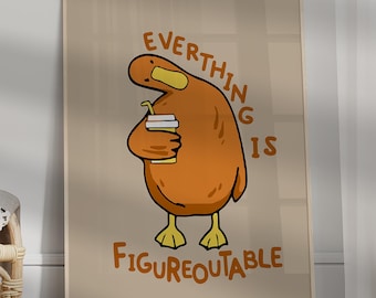 Alles is figuurlijk-afdruk, positieve affirmaties bureauposter, motiverend decor voor kinderen, schattige eend muurkunst, digitale print