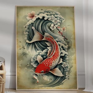 Japanese Poster Koi Fish Print Gallery Wall Decor Vintage Japanese Print For Wall Printable Painting Aesthetic Trendy Painting Japandi Art