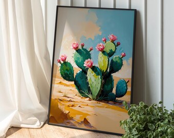 Vintage Cactus Wall Art, Cute Girly Cactus Poster, Western Mexico Wall Art,  Floral Vintage Poster, Latin Decor, Colourful Mexican Art Print