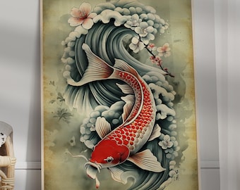 Japanese Poster Koi Fish Poster Gallery Wall Decor Vintage Japanese Poster For Wall Printable Painting Aesthetic Trendy Painting Japandi Art