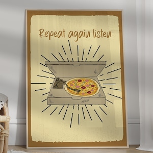 Musik Pizza Wand Kunst Play It Twice Plattenspieler, Musik-Liebhaber Geschenk, Retro Groovy Geschenk, Vintage Ausstellung Französisches Poster, Trendy Wandkunst