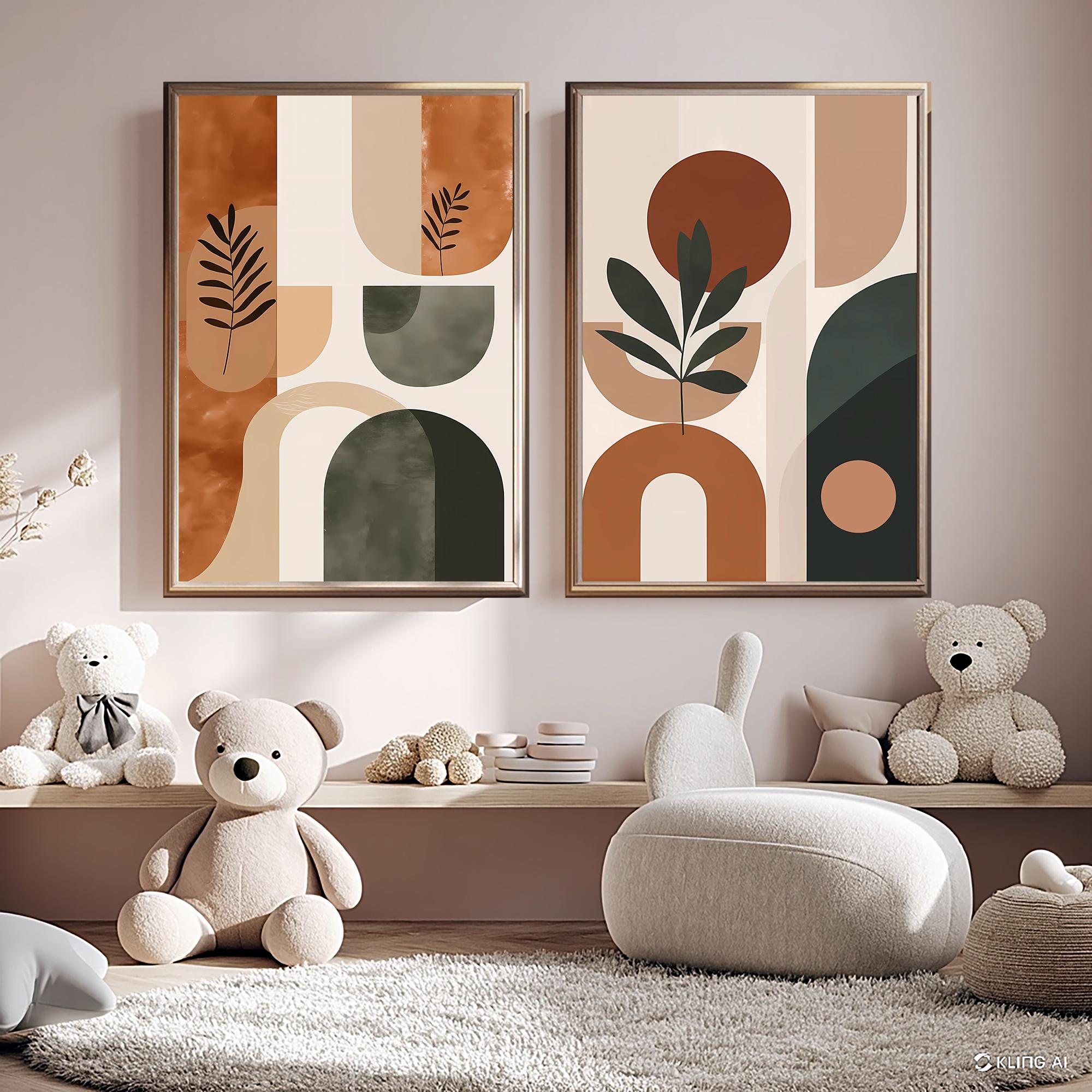 Modern Neutral Abstract Gallery Wall Art Set of 2 Neutral Nordic