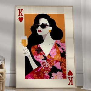Carta da gioco Regina di cuori, poster trendy Asso di cuori, arte murale retrò con carte da gioco, decorazione per carrello bar