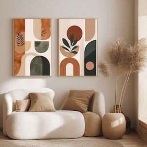 Modern Neutral Abstract Gallery Wall Art Set of 2 Neutral Nordic Posters Modern Abstract Art Brown Green Japandi Abstract Art