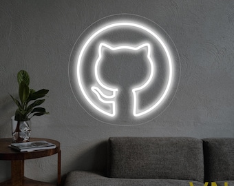 Placa de neon do Github, luz de neon LED, sinalização de gatinhos, acessório de neon fofo para gatos, gato neon brilhante, placa de neon portátil, casa, decoração de quarto infantil
