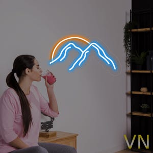 Paesaggio con arte al neon da parete in montagna, insegna al neon artistica al neon, insegna luminosa con arte di montagna, decorazione da parete con luce a LED, decorazioni da montare, insegna al neon personalizzata, regalo per uomo