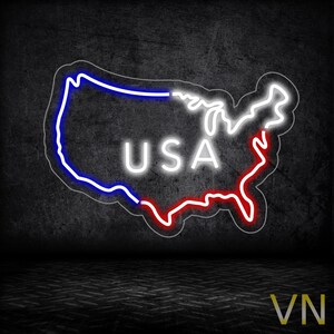 Letrero de neón con mapa de EE. UU., luz de neón LED con mapa de Estados Unidos, luz LED con mapa de país personalizado para decoración del hogar