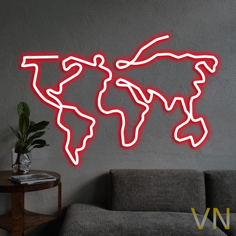 In A World Sign World Map Neon Sign, the World Sign Neon Light, Led Neon Sign Light ...