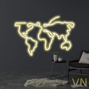 Letrero de neón con mapa del mundo, luz de neón con el letrero del mundo, luz de neón LED, luz de neón para colegios/universidades, decoración de pared de neón para oficinas y hogares