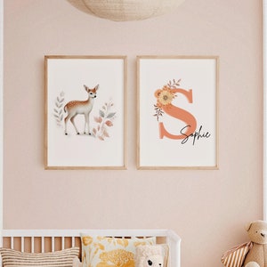 Personalized double birth poster - Initial first name and doe - Baby souvenir - Newborn room decoration - Baptism gift