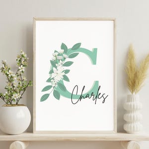 Cartel de nacimiento personalizado de color verde menta - Nombre inicial/letra - Recuerdo del bebé - Decoración de la habitación del recién nacido - Regalo de bautismo