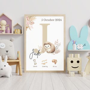 Cartel de nacimiento personalizado beige - Nombre inicial/Fecha/Peso/Hora - Recuerdo del bebé - Decoración de la habitación del recién nacido - Regalo de bautismo