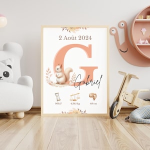 Pôster de nascimento personalizado - Inicial Nome/Data/Peso/Hora - Lembrança de bebê - Decoração de quarto de recém-nascido - Presente de batismo