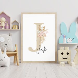 Cartel de nacimiento personalizado beige - Nombre inicial/carta - Recuerdo del bebé - Regalo de bautismo - Decoración de la habitación del recién nacido