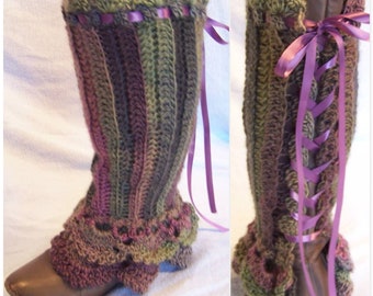 Lace-up Ruffled Legwarmers crochet pattern PDF This is not the finished product. Pattern only