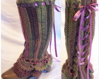 Lace-up Ruffled Legwarmers crochet pattern PDF This is not the finished product. Pattern only