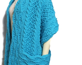 Warm Hugs Pocket Shawl Crocheted, Prayer Shawl, Comfort Shawl, BOHO Shawl, Wrap