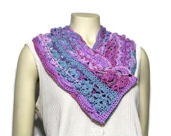 Cowl Neck Warmer, Scarf, Purple,Lavender, Mint Green, Textured, Crocheted, not knitted, Neckwrap, Infinity Scarf