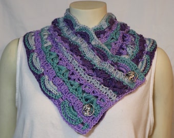 Cowl Neck Warmer, Scarf, Purple,Lavender, Mint Green, Textured, Worn Multiple Ways, Crocheted, not knitted, Neckwrap, Infinity Scarf