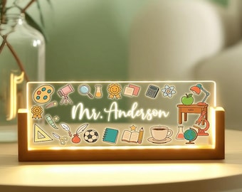 Personalisiertes Lehrer Licht Zeichen - LED Acryl Schreibtisch Plakette - Zurück in der Schule Geschenk für Lehrer - Benutzerdefinierte Klassenzimmer Dekoration - Lehrer Wertschätzung