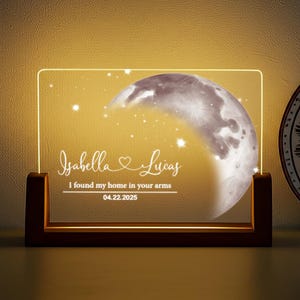Luz de fase lunar personalizada, luz nocturna personalizada, regalo para él, recuerdo de cumpleaños lunar, regalo para una fecha especial, decoración personalizada de fase lunar