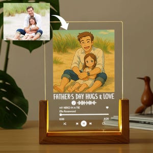 Ghibli Style Dad Song Lamp – First Time Dad Gift – Acrylic Light with Baby Photo - Fathers Day from Daughter Son - Unique Father’s Day Gift