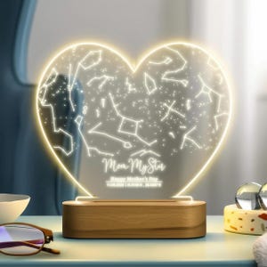 Luz nocturna con mapa estelar personalizado - Regalo para el Día de la Madre - Regalo de cumpleaños para mamá - Regalo personalizado para mamá - Constelación estelar grabada - Mapa estelar de regalo
