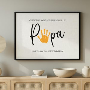 Cusom Papa Handprint Gift – Personalized Framed Wall Art with Handprint for Birthday, Christmas or Fathers Day Gift – Birthday Gift for Papa
