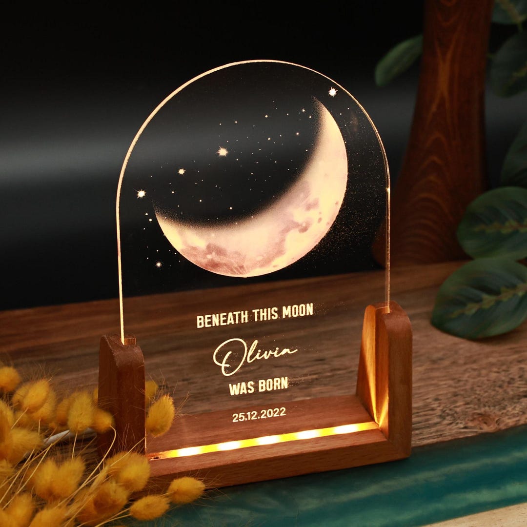 Custom Moon Phase Light - Personalized Gift for Him, Birthday Keepsake ...