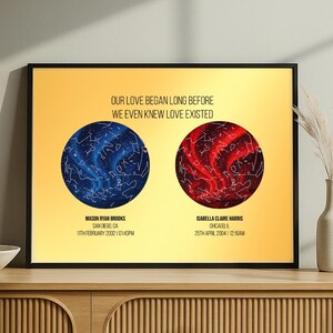 Romantische zwei Sternen Karte Druck mit Folie, personalisiertes Hochzeitsgeschenk für Paare, Wand Dekoration, Konstellationsdruck