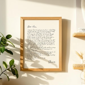 Carta manuscrita personalizada en lino con marco: regalo personalizado para el Día de la Madre, cumpleaños o aniversario. Arte mural con letras con significado.