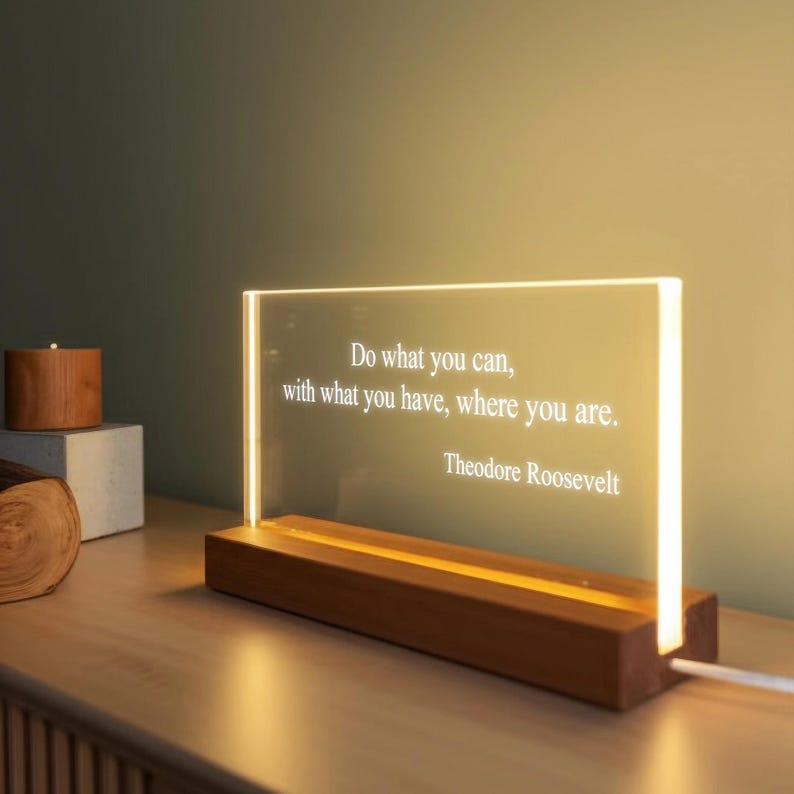 Engraved Custom Quote Acrylic LED Night Light, Motivational Gift, Personalized Quote Gift for Him Her, New Home Gift, Christian Home Decor,