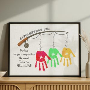 Custom Fathers Day Fabric Print – Fishing Handprint Art with Kids’ Names – Personalized Gift for Dad, Daddy or Grandpa - Dad Gift from Kids