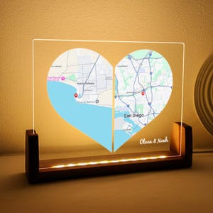 Lampe acrylique personnalisée en forme de carte cardiaque, veilleuse personnalisée à deux cartes pour les amoureux, souvenir interurbain personnalisé, cadeau interurbain pour petit ami