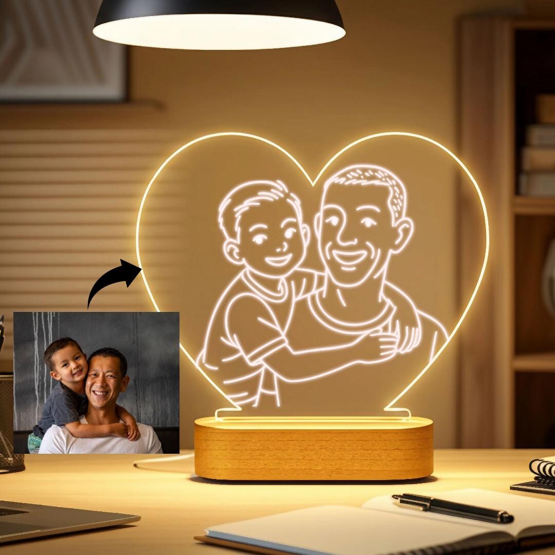 Custom LED Line Art Lamp for Dad - Photo Acrylic Light - Custom ...