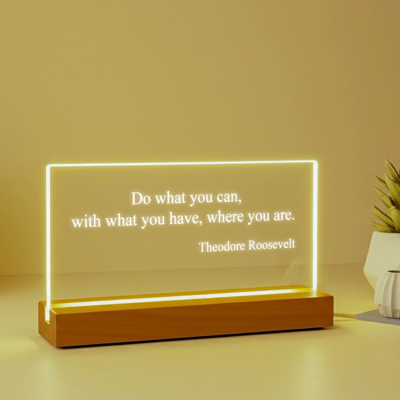 Engraved Custom Quote Acrylic LED Night Light, Motivational Gift, Personalized Quote Gift for Him Her, New Home Gift, Christian Home Decor,
