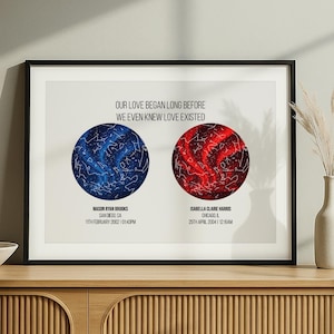 Two Star Map Print – Personalized Sky Chart Gift for Couples – Custom 2 Sky Constellation Print - Birthdays Keepsake Him - Custom Night Sky